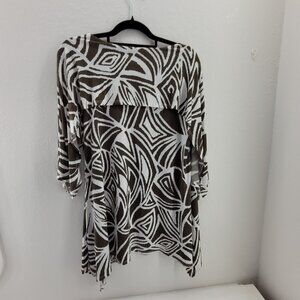 IC by Connie K Top Women's L Brown Abstract Wearable Art to Wear Blouse Shirt